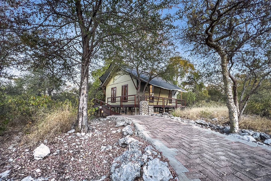 The exterior of the tent at Mushara Outpost.
