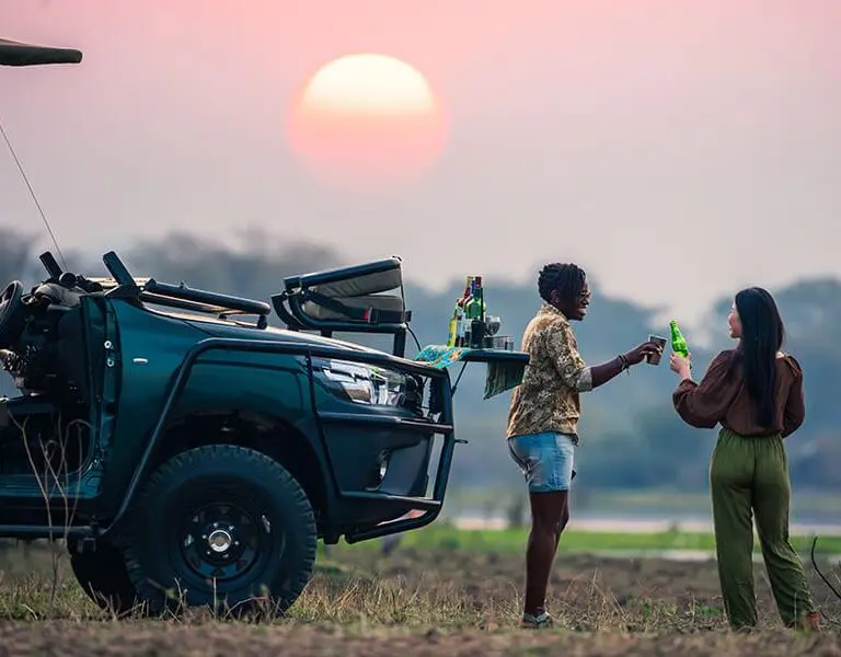 A sundowner stop for a drink, snacks and a beautiful African sunset.