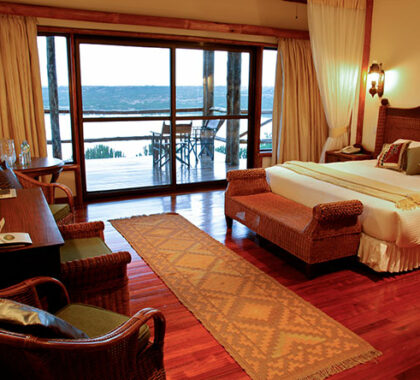 The spacious rooms at Mweya Safari Lodge enjoy really spectacular river views in Queen Elizabeth National Park.