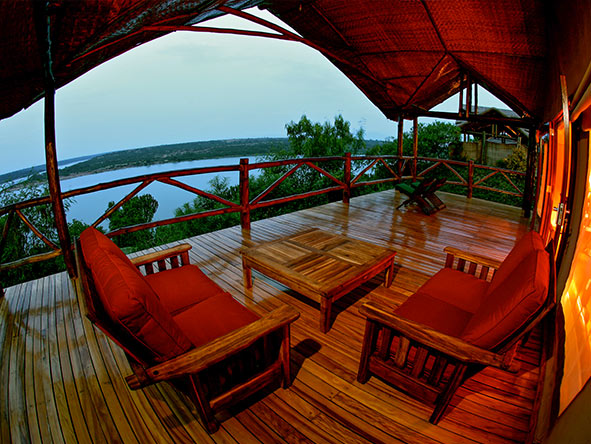 Each suite has their own private wooden deck with thatched shade and lovely river views.