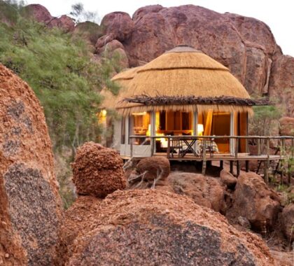 Mowani Mountain Lodge sits surrounded by boulders & big sky in spell-binding Damaraland.