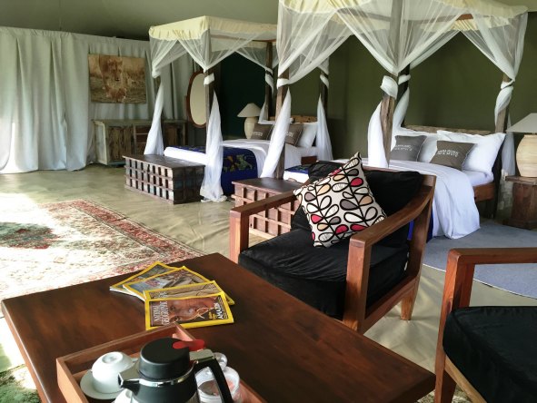 Some of the spacious tented suites are fitted with two double beds to accommodate families and friends.
