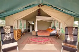 Bedroom and living area inside the tent