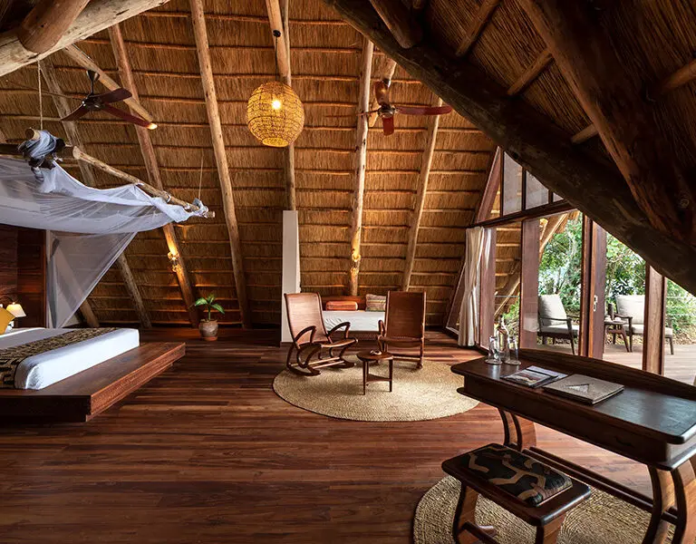 The rooms at Nile Safari Lodge are designed to have the look of a luxury tree-house.