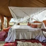 There are only six tented suites in camp, each comfortably furnished with a private bathroom.
