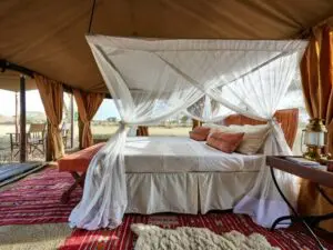 There are only six tented suites in camp, each comfortably furnished with a private bathroom.
