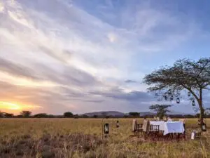 Meals are often served al freco at Nyasirori Tented Camp, an unforgettable safari experience.
