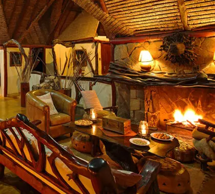 Head for the lounge's fireplace on cool evenings to swop safari stories & plan the next day's activities.