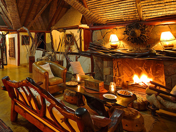 Head for the lounge's fireplace on cool evenings to swop safari stories & plan the next day's activities.
