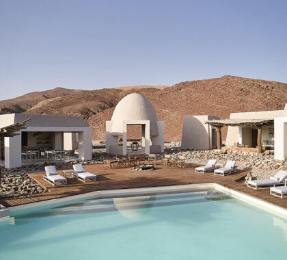 Uniquely-designed Okahirongo Elephant Lodge, an oasis in the desert.