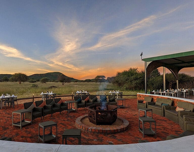 Evenings at Okonjima Plains Camp.