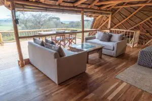 Lounge area and interleading deck with view.