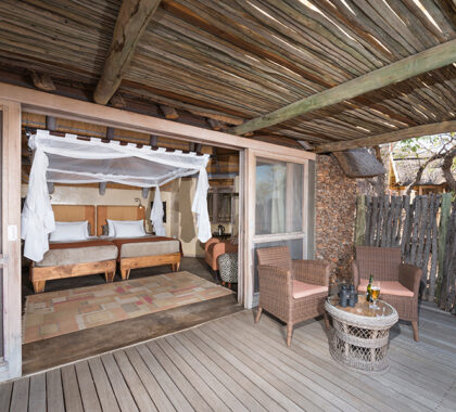 Ongava Lodge has 14 brick-and-thatch rooms.