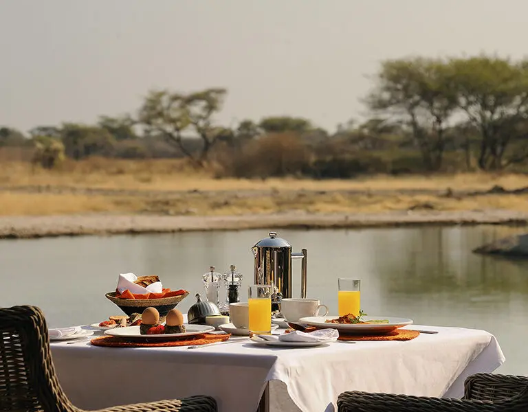 Breakfast overlooking the waterhole. 