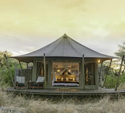 Exterior de su tienda en el Onguma Tented Camp.