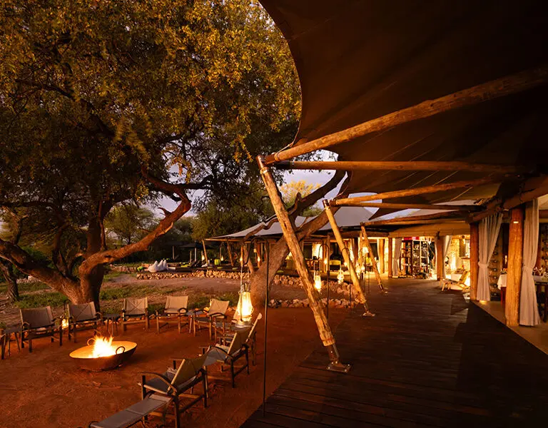 Whether you sit down inside or outside under the stars, meals are served with style at Onguma Tented Camp.
