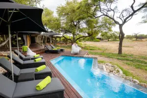 The plunge pool makes a welcome sight on a hot day, as do the shaded loungers & the next-door bar.