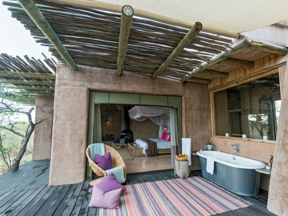 The camp's larger Fort Suite has its own lounge as well as a full outdoor bathroom.