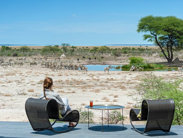You can enjoy the wildlife-packed drama of an Etosha waterhole in complete privacy.