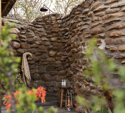 Outdoor shower at Kwandwe Great Fish River Lodge Kwandwe Private Game Reserve in South Africa.
