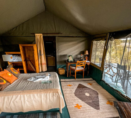 Tent interior of Porini Rhino Camp.