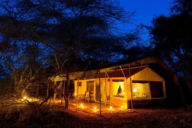 Ambiance of the lanterns at your tent at dusk.  