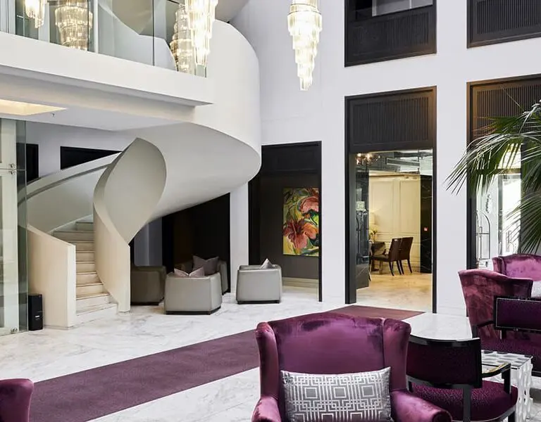 Queen Victoria Hotel's elegant atrium.