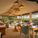 Relax in the lounge at Rekero Camp. 