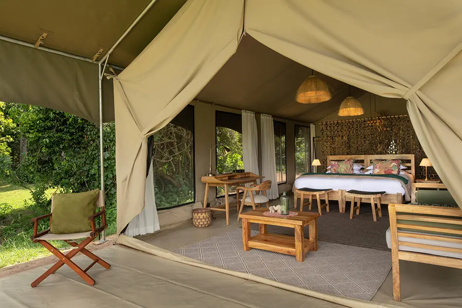 Your tent features a private patio to enjoy your morning coffee. 