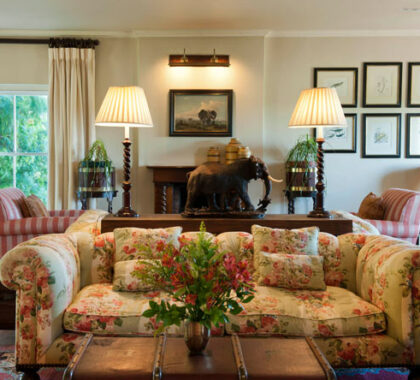 The charming lounge is welcoming and homely, with interesting artefacts, artwork and decor.