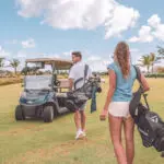 Tee off at the golf course.