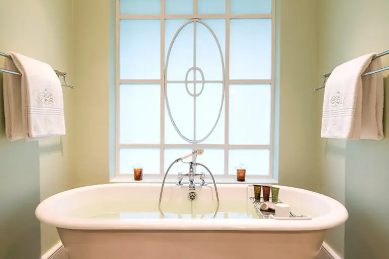 Relax in the freestanding bathtub.