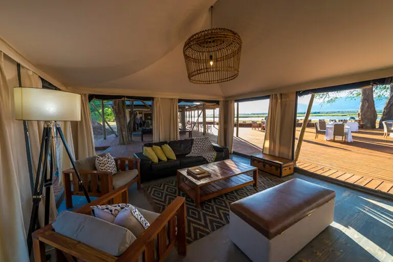 There is an airy, open-sided lounge and bar area.
