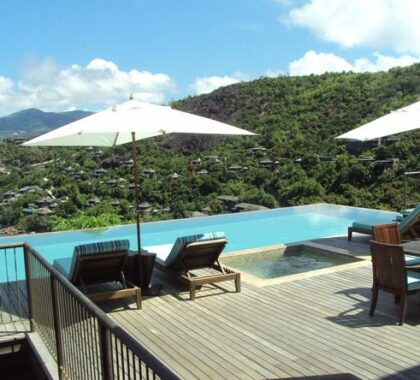 The incredible views of the surrounding area can be enjoyed from the privacy of the main swimming deck.