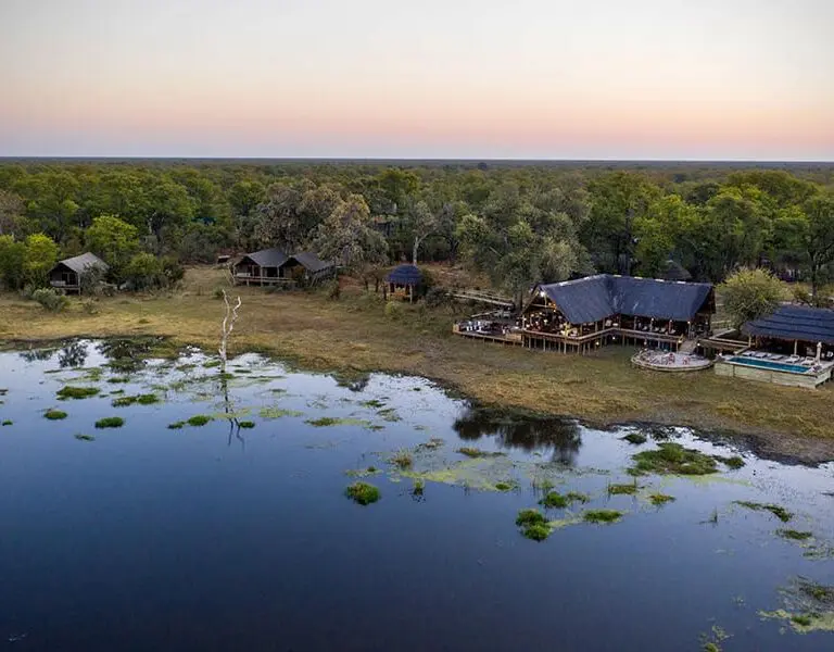 Set in a private wildlife concession on a permanent water channel. 