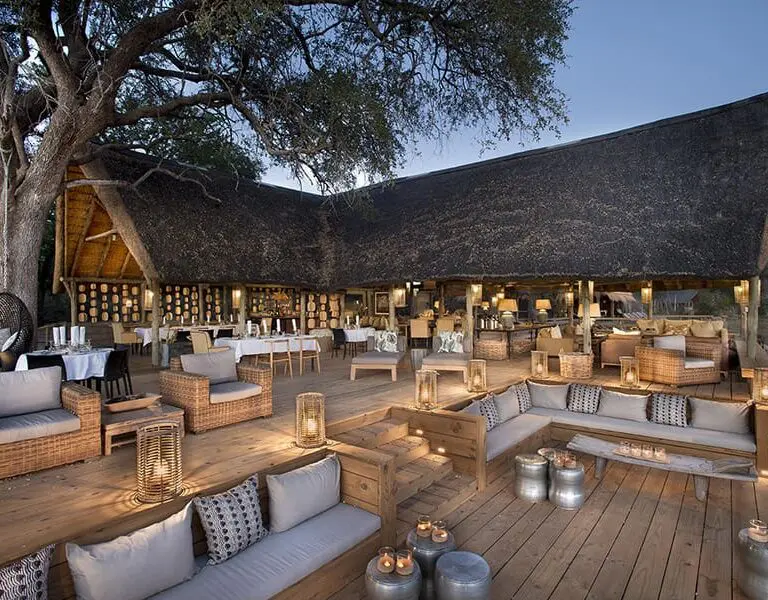 The lodge main area and external deck lounge. 