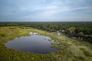 Set in a private wildlife concession on a permanent water channel. 