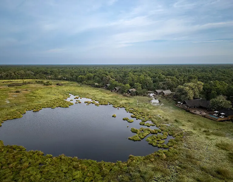 Set in a private wildlife concession on a permanent water channel. 