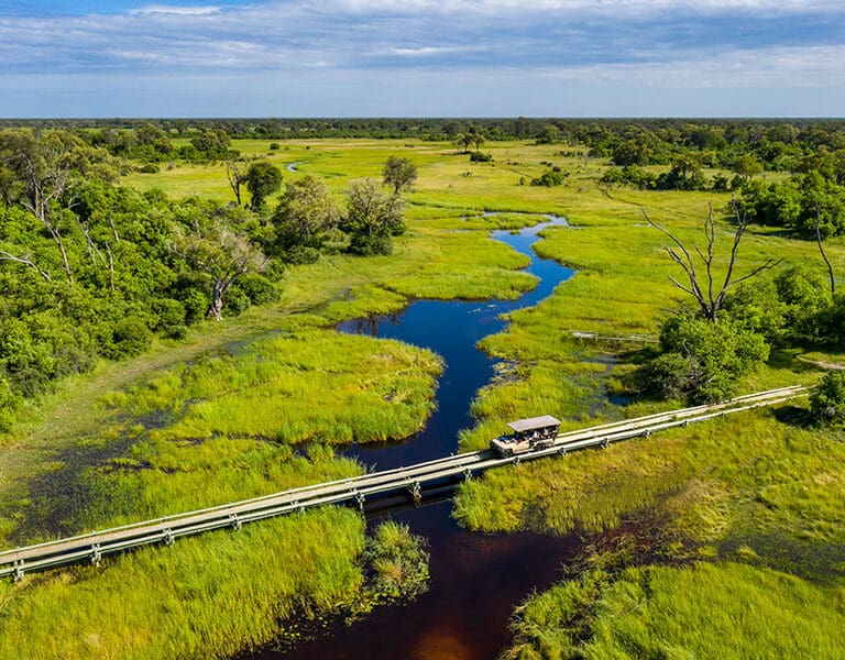 Land and water-based safaris in the Khwai Private Reserve. 