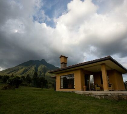 The lodge is set amongst the Virunga Mountain Range in Rwanda.
