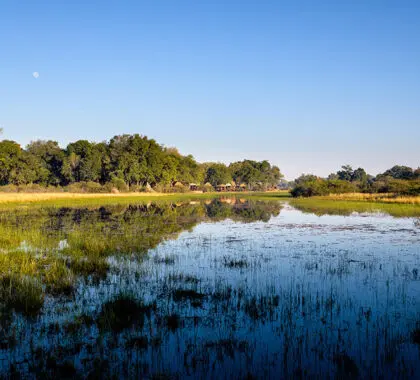 Vista del Campamento del Jefe del Santuario desde los canales del Delta.  