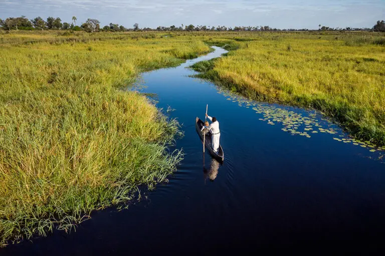 Paseo en mokoro por el delta del Okavango.