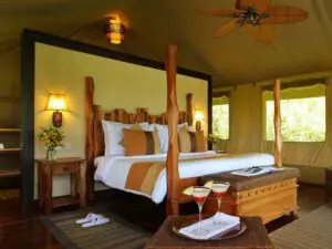 The bedroom offers a lot of space and a cozy atmosphere.