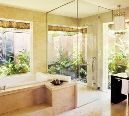 One of the three bathrooms at Shanti Villa, arguably the most prestigious guest accommodation on the island.