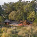 Aerial view of Shinde Footsteps Camp in the Okavango Delta. 