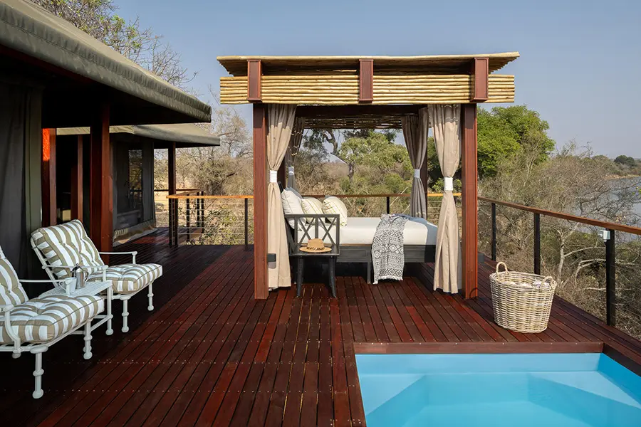 The Luxury Suite decks have a private plunge pool and sala. 