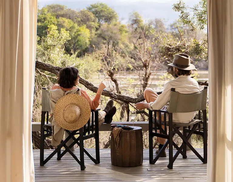 Enjoy an 'armchair safari' from your Tented Suite's game viewing deck.