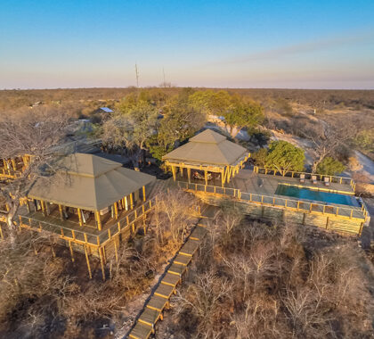 Aerial view of the marvellous Simbavati Hilltop Lodge.