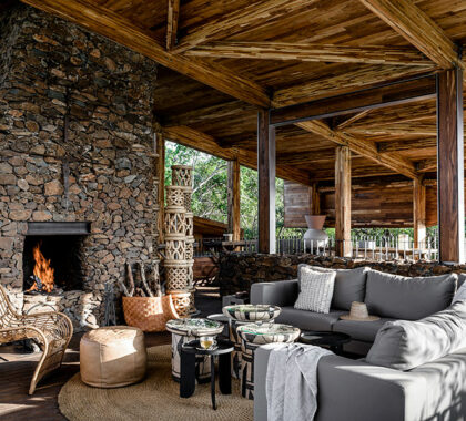 Lounge fireplace.