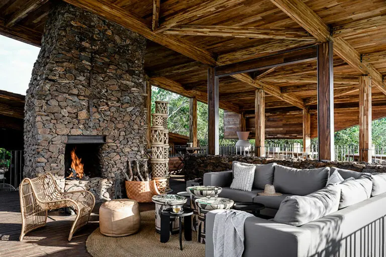 Lounge fireplace.